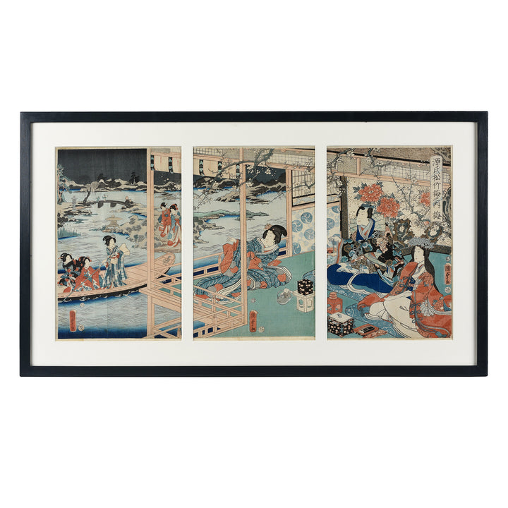 Antique Framed Japanese Triptych Woodblock Print By Utagawa Kunisada II | Indigo Antiques