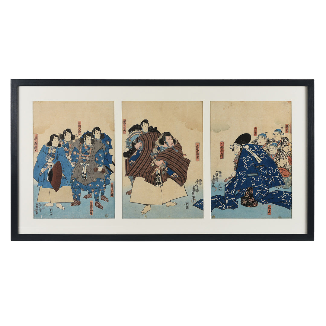 "Kanjincho" Kabuki Triptych By Kuniyoshi