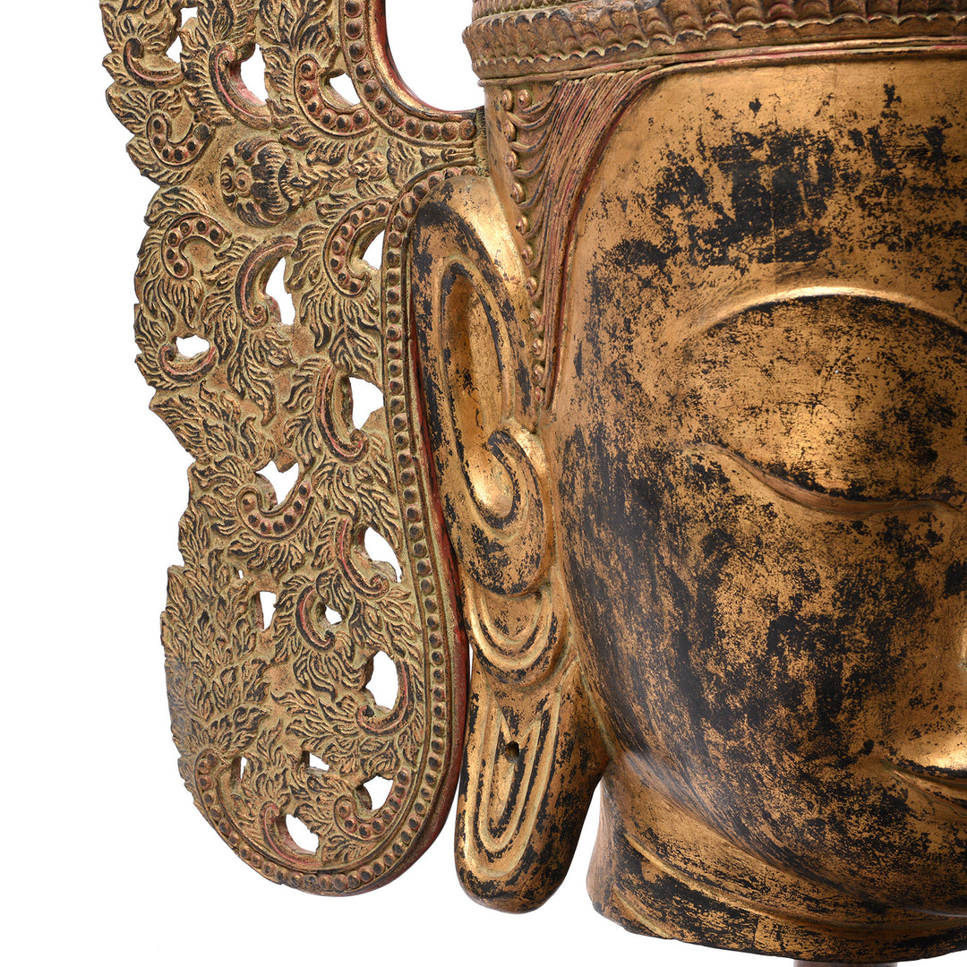 Carving Detail From Antique Large Gilt Burmese Shan Buddha Head - Ca 1940 | Indigo Antiques