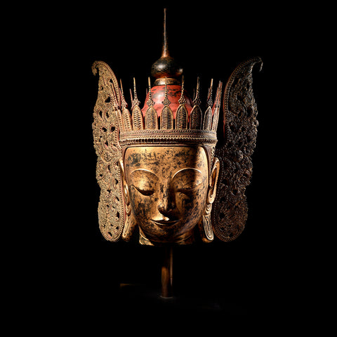 Large Gilt Burmese Crowned Buddha Head - Ca 1960