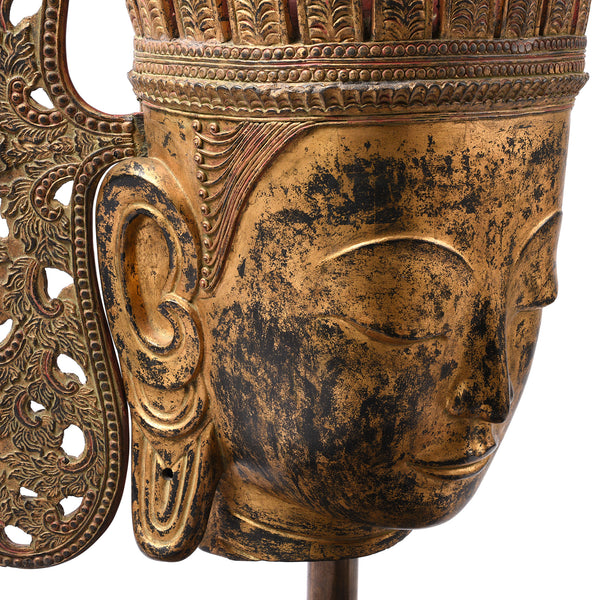 Large Gilt Burmese Crowned Buddha Head - Ca 1960