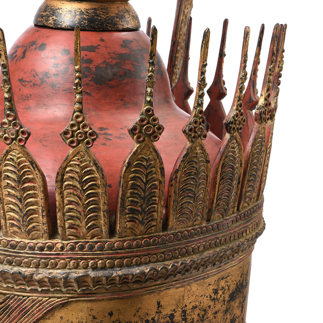 Crown Detail From Antique Large Gilt Burmese Shan Buddha Head - Ca 1940 | Indigo Antiques