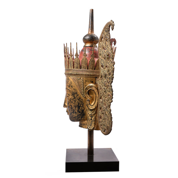 Large Gilt Burmese Crowned Buddha Head - Ca 1960