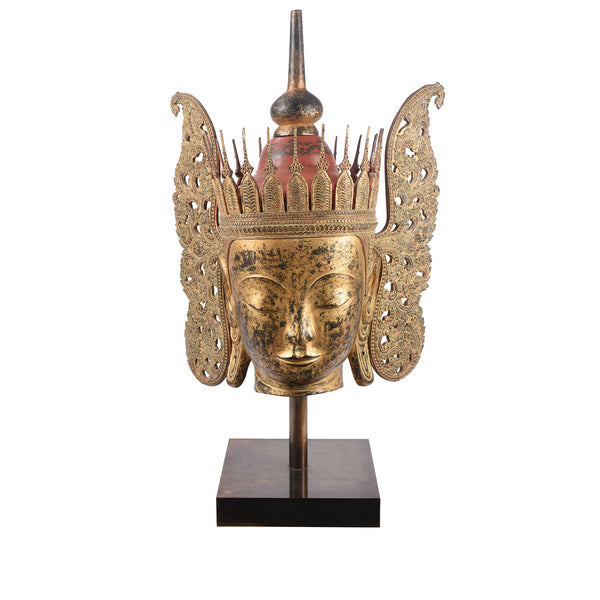 Large Gilt Burmese Crowned Buddha Head - Ca 1960