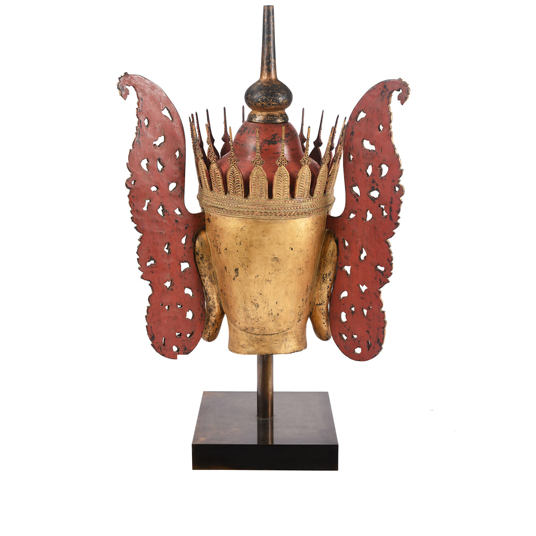 Back Of Antique Large Gilt Burmese Shan Buddha Head - Ca 1940 | Indigo Antiques