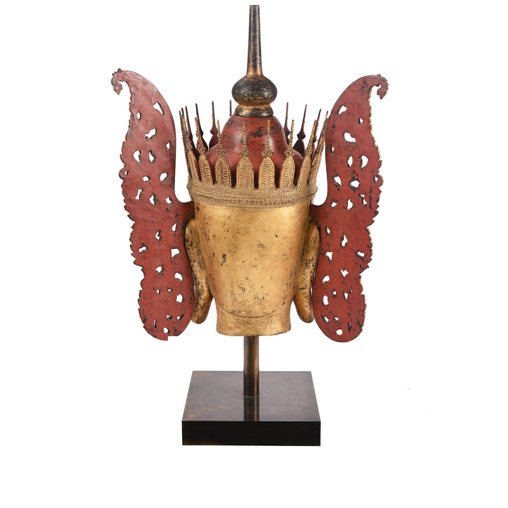 Back Of Antique Large Gilt Burmese Shan Buddha Head - Ca 1940 | Indigo Antiques