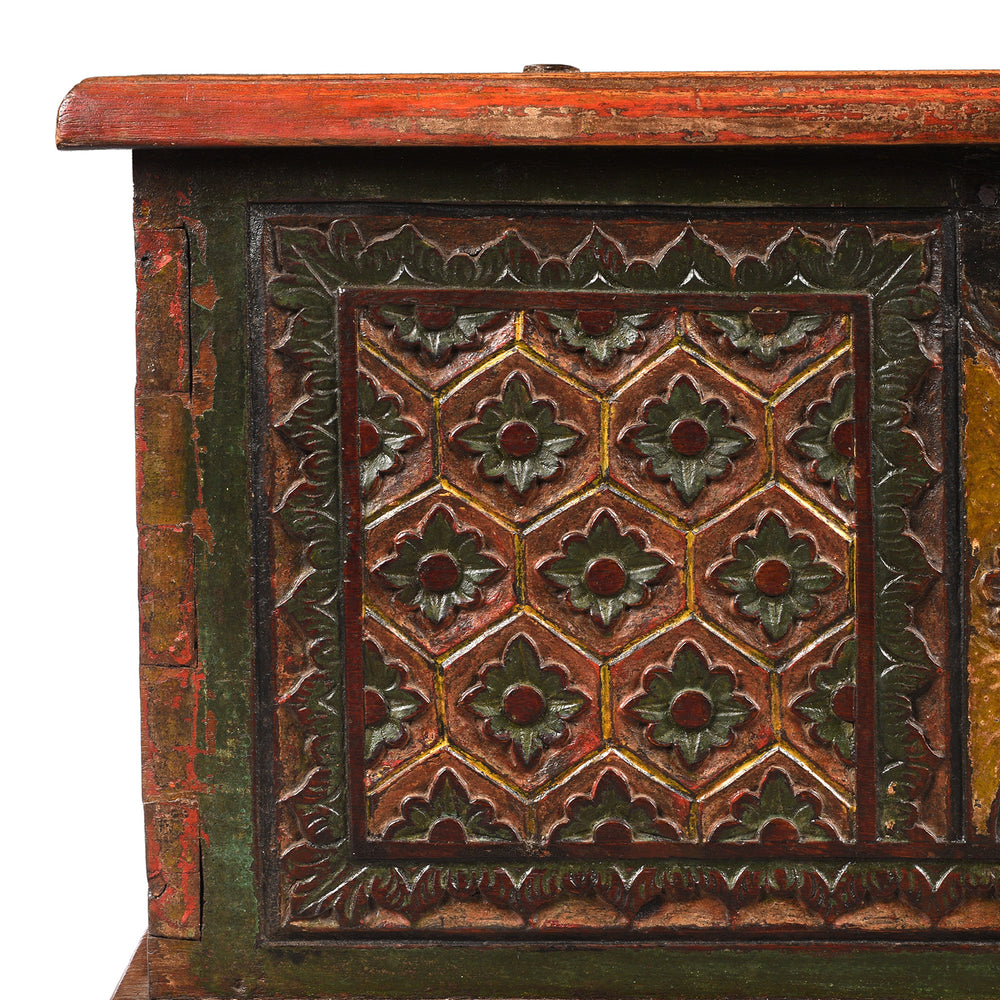 Corner Detail From Antique Painted Indonesian Chest | Indigo Antiques