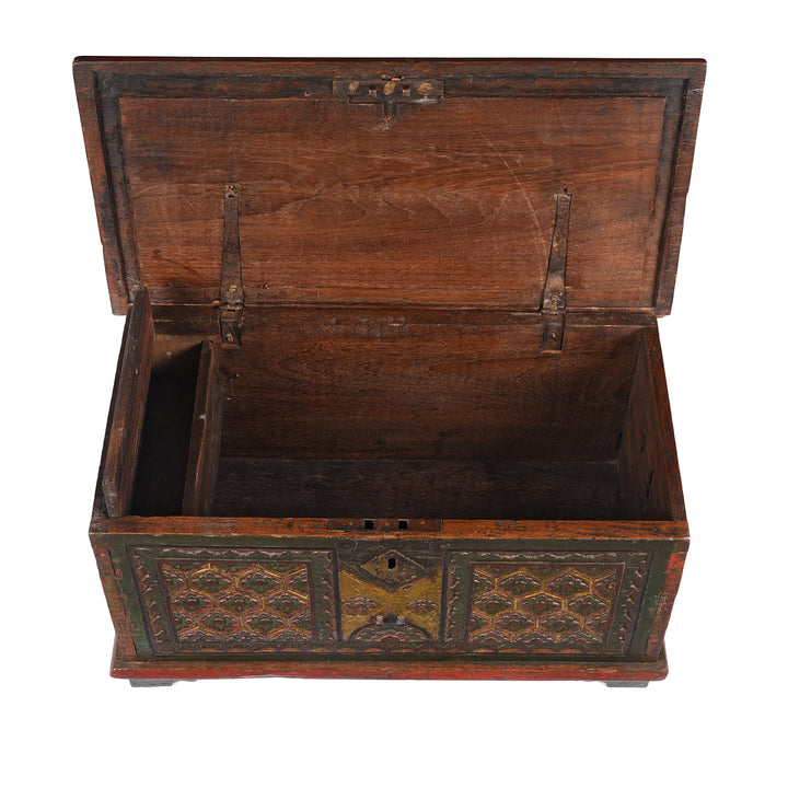Interior Of Antique Painted Indonesian Chest | Indigo Antiques
