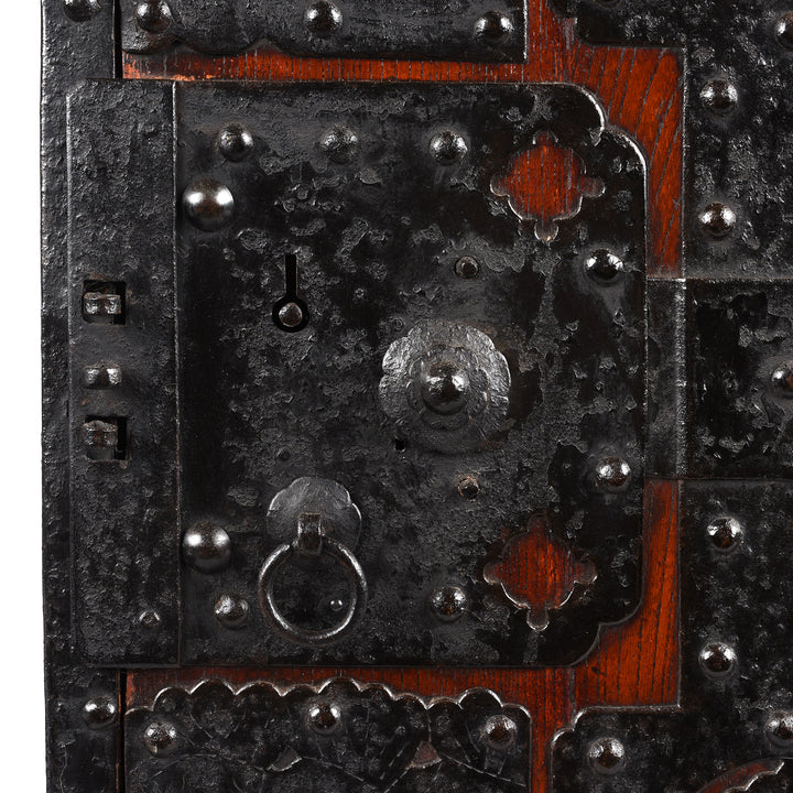 Detail From Locking Plate Of Antique Japanese Kakesuzuri Funa Dansu From Sado Island | Indigo Antiques