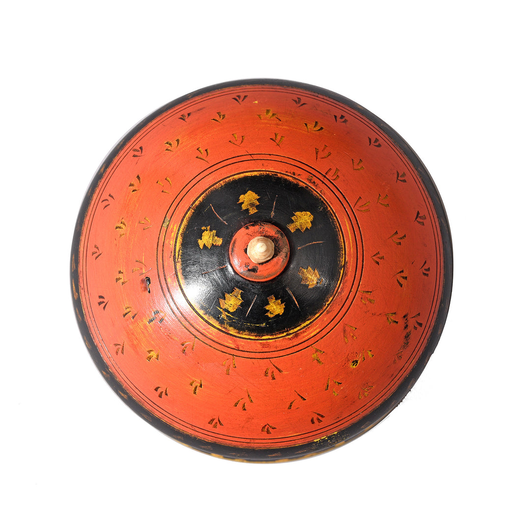Top Down View Of Vintage Lacquer Pot from Rajasthan ca 1930 | Indigo Antiques