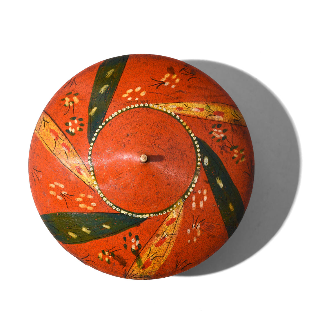 Top Down View Of Vintage Lacquer Pot from Rajasthan - Ca 1930's | Indigo Antiques