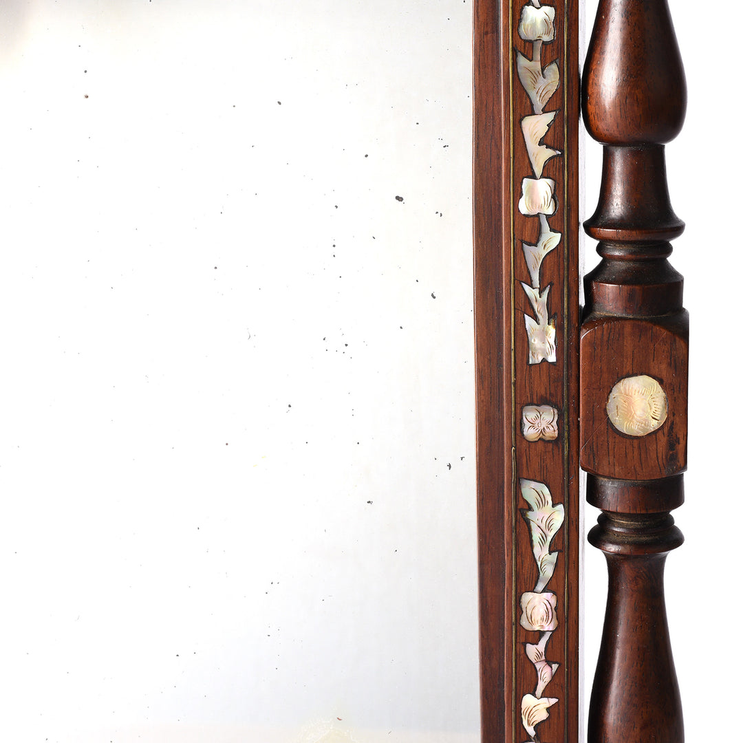Antique Chinese Mother of Pearl Inlaid Hardwood Vanity Mirror - Late 19th Century | Indigo Antiques