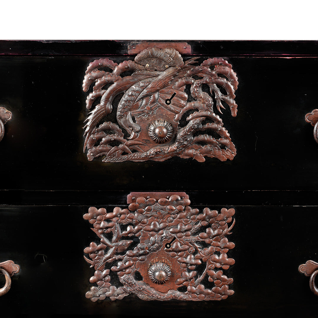 Ironwork Detail From Antique Japanese Black Lacquer Isho Dansu From Tsuruoka, Yamagata - Meiji Period | Indigo Antiques