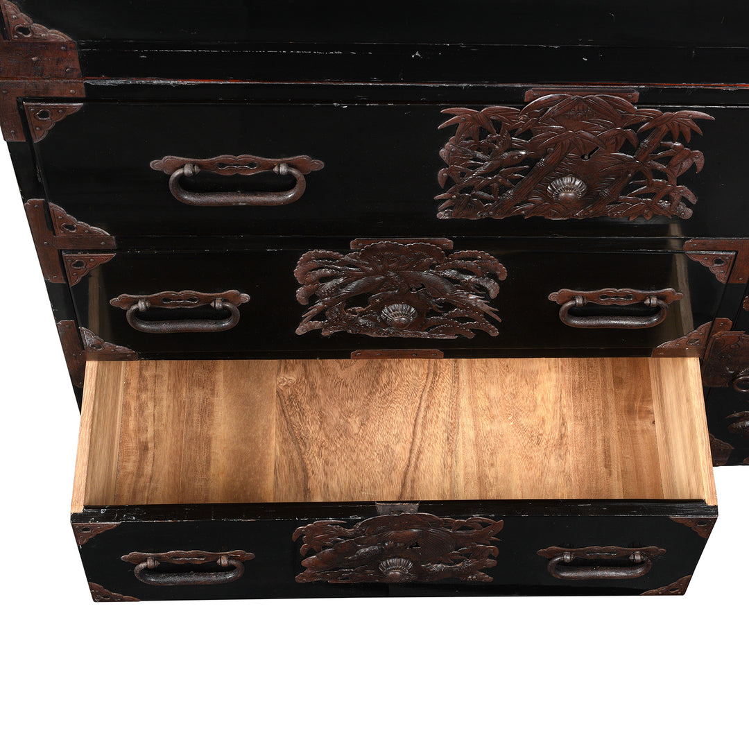 Small Drawer Detail From Antique Japanese Black Lacquer Isho Dansu From Tsuruoka, Yamagata - Meiji Period | Indigo Antiques