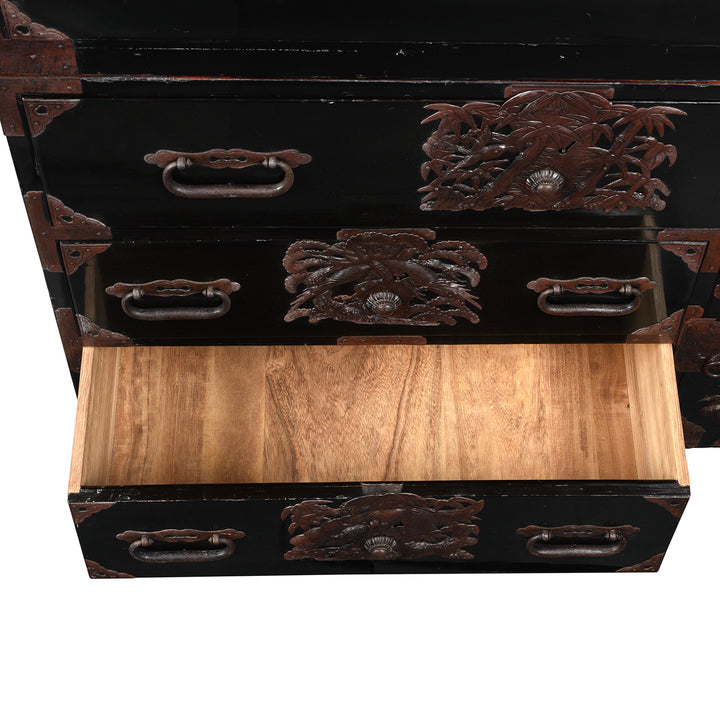 Small Drawer Detail From Antique Japanese Black Lacquer Isho Dansu From Tsuruoka, Yamagata - Meiji Period | Indigo Antiques
