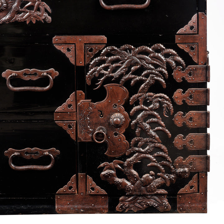 Bottom Corner detail From Antique Japanese Black Lacquer Isho Dansu From Tsuruoka, Yamagata - Meiji Period | Indigo Antiques