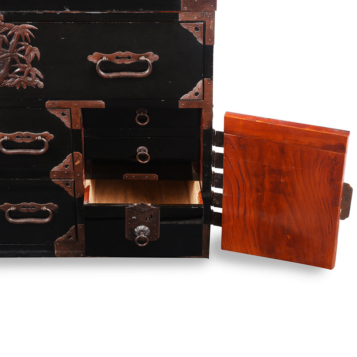 Small Compartment Detail From Antique Japanese Black Lacquer Isho Dansu From Tsuruoka, Yamagata - Meiji Period | Indigo Antiques