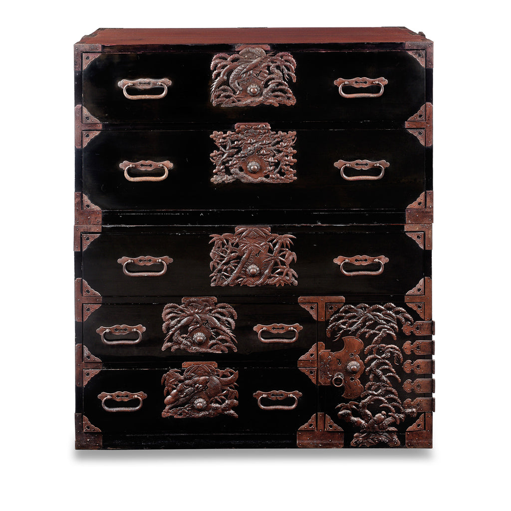 Japanese Black Lacquer Isho Kasane Dansu From Tsuroka - Meiji Period