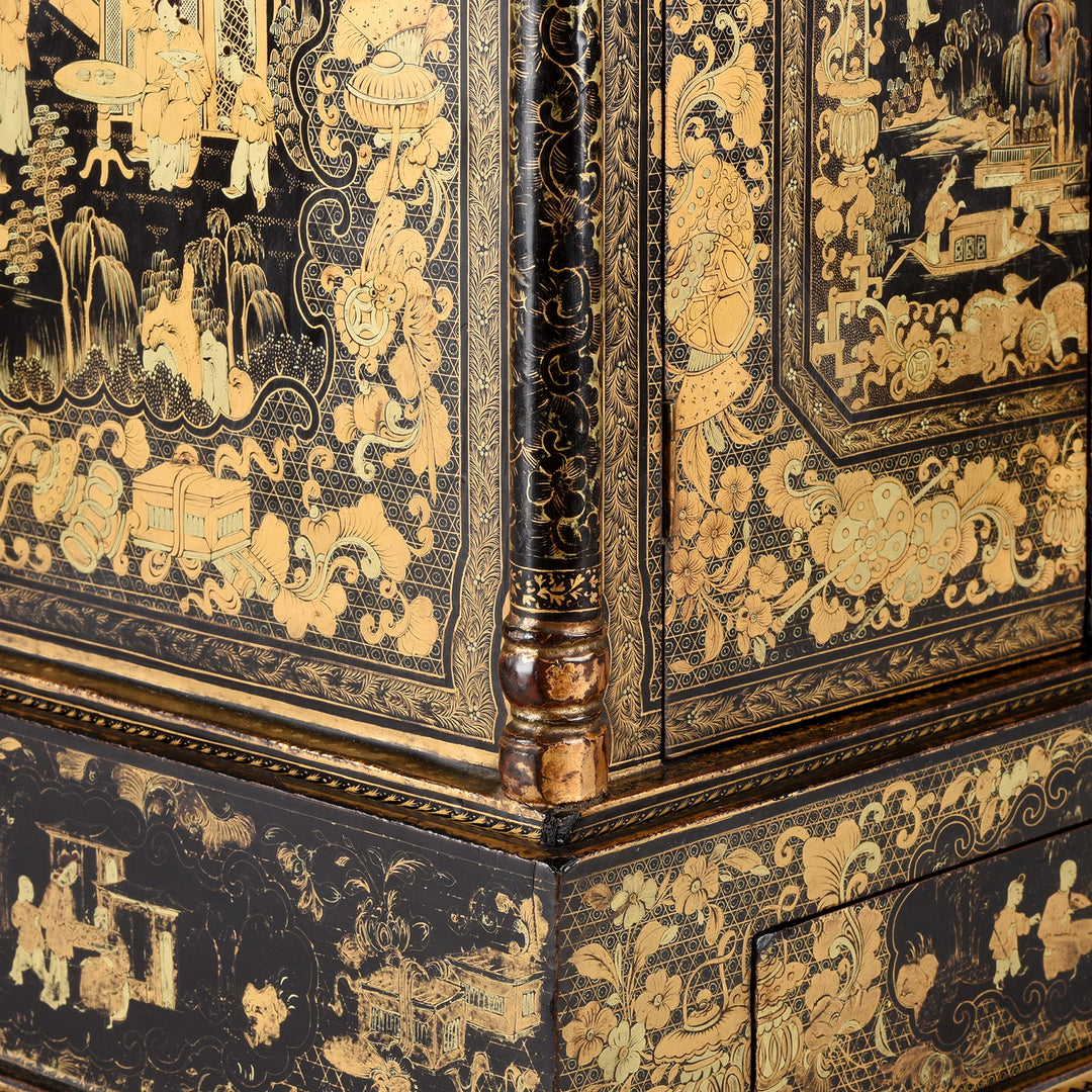 Pillar Detail From Antique Gilt Black Lacquer Chinese Export Jewellery Cabinet - Early 19th Century | Indigo Antiques