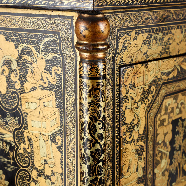 Pillar Detail From Antique Gilt Black Lacquer Chinese Export Jewellery Cabinet - Early 19th Century | Indigo Antiques
