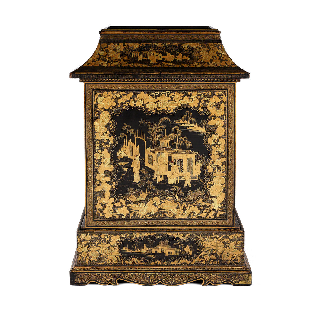 Back Of Antique Gilt Black Lacquer Chinese Canton Export Jewellery Cabinet - Early 19th Century | Indigo Antiques