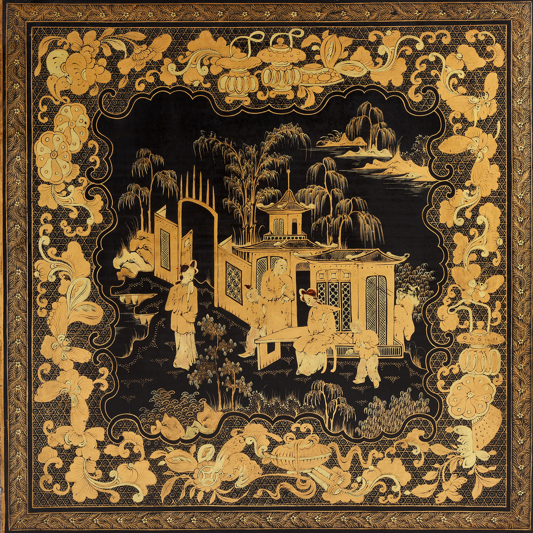 Detail From Antique Gilt Black Lacquer Chinese Export Jewellery Cabinet - Early 19th Century | Indigo Antiques