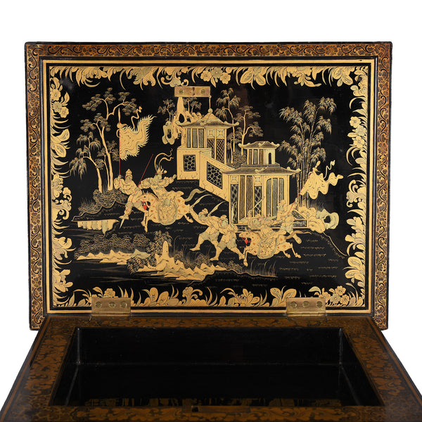 Black Lacquer Canton Export Jewellery Cabinet - Early 19th Century