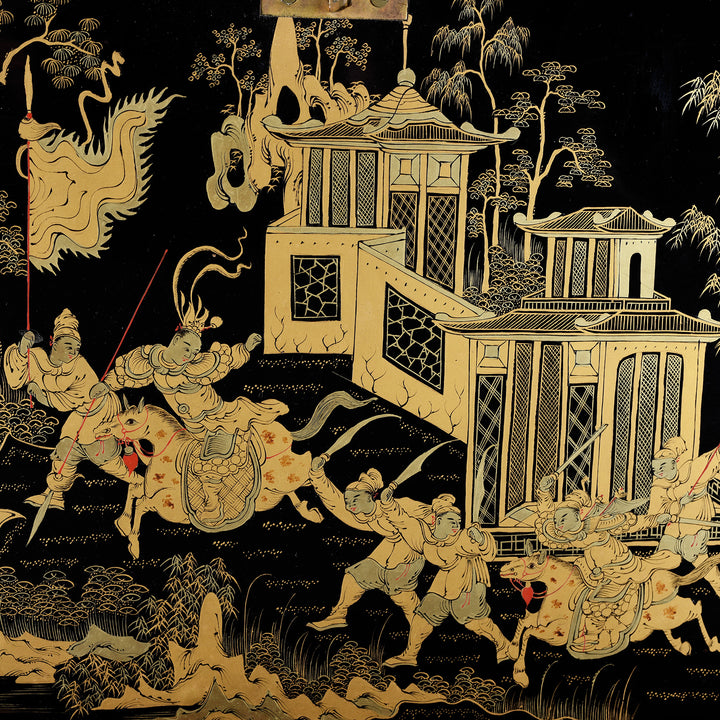 Artwork Detail From Antique Gilt Black Lacquer Chinese Export Jewellery Cabinet - Early 19th Century | Indigo Antiques