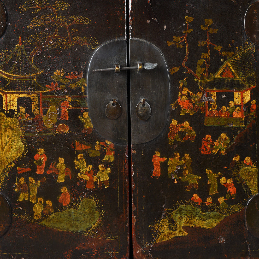 Paintwork Detail From Antique Black Lacquer Sideboard From Shanxi | Indigo Antiques