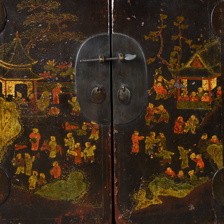 Paintwork Detail From Antique Black Lacquer Sideboard From Shanxi | Indigo Antiques