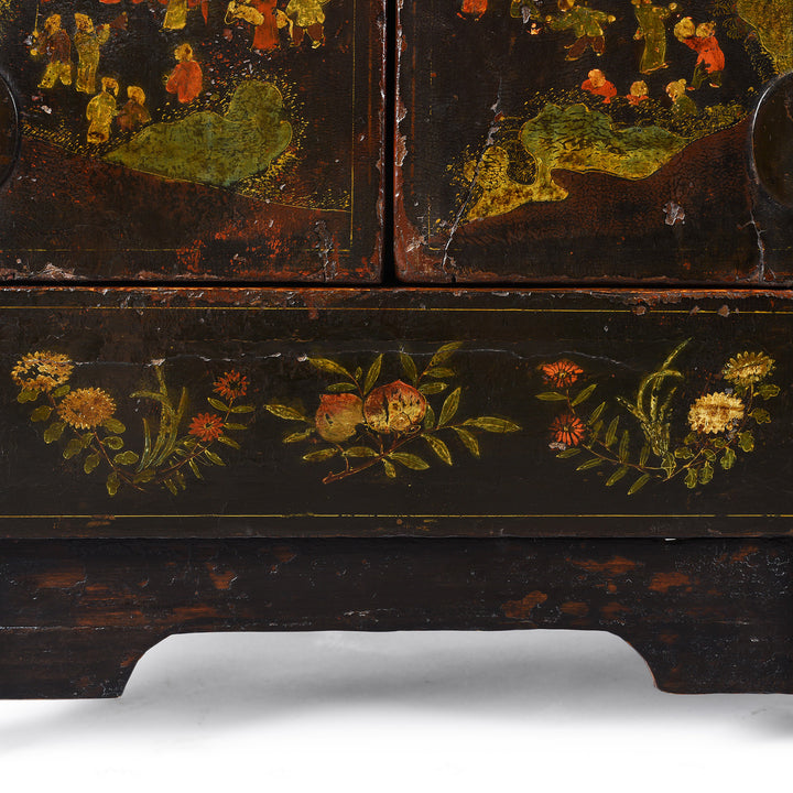 Paintwork Detail From Antique Black Lacquer Sideboard From Shanxi | Indigo Antiques