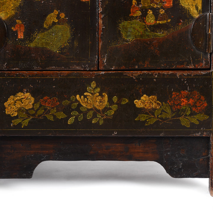 Paintwork Detail From Antique Black Lacquer Sideboard From Shanxi | Indigo Antiques