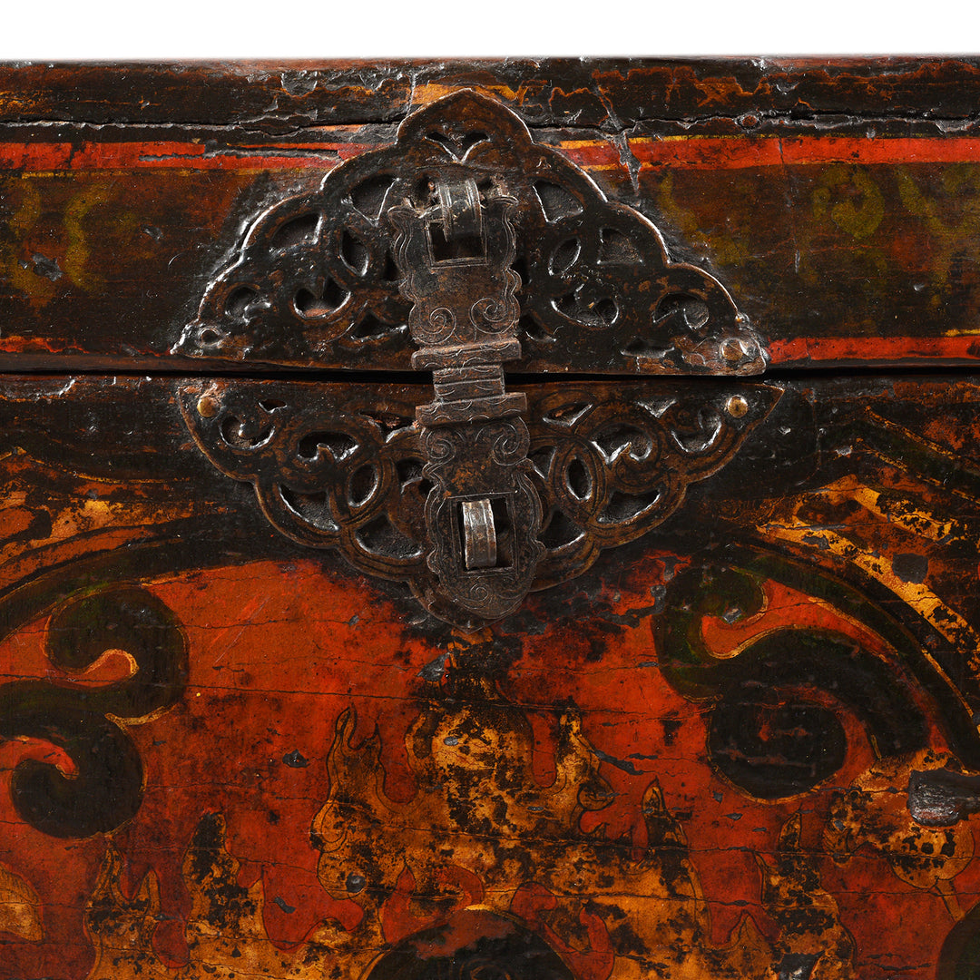 Latch Detail From Antique Painted Storage Chest From Tibet | Indigo Antiques