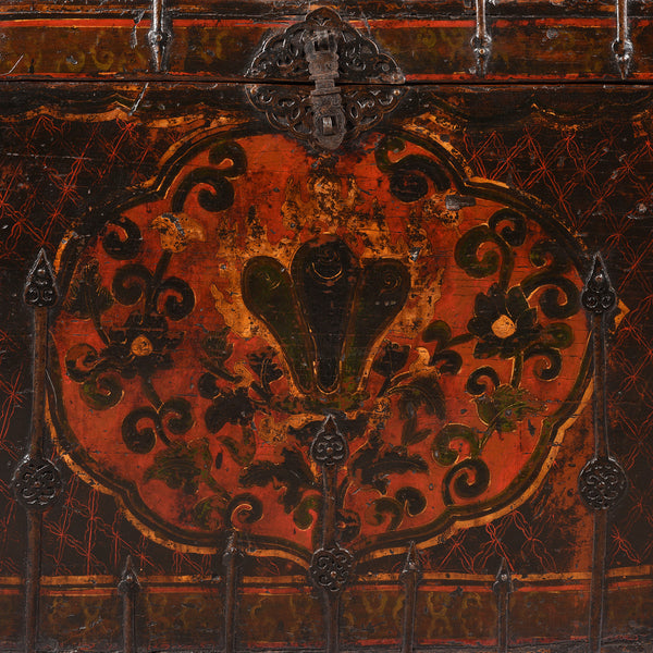 Painted Tibetan Chest With Flaming Jewels - 18th Century