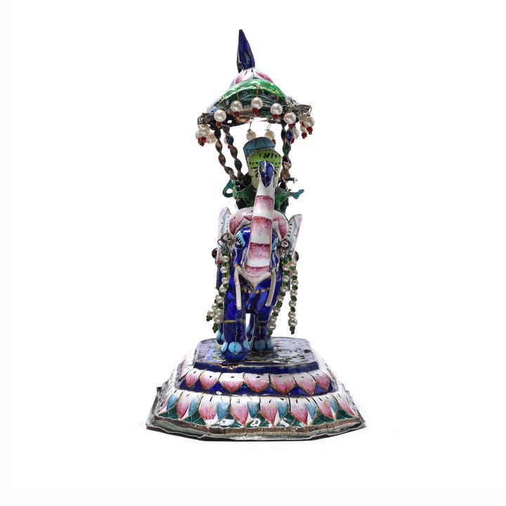 Front View Of Antique Meenakari Enamel Elephant - Jaipur - Ca 1950 | Indigo Antiques