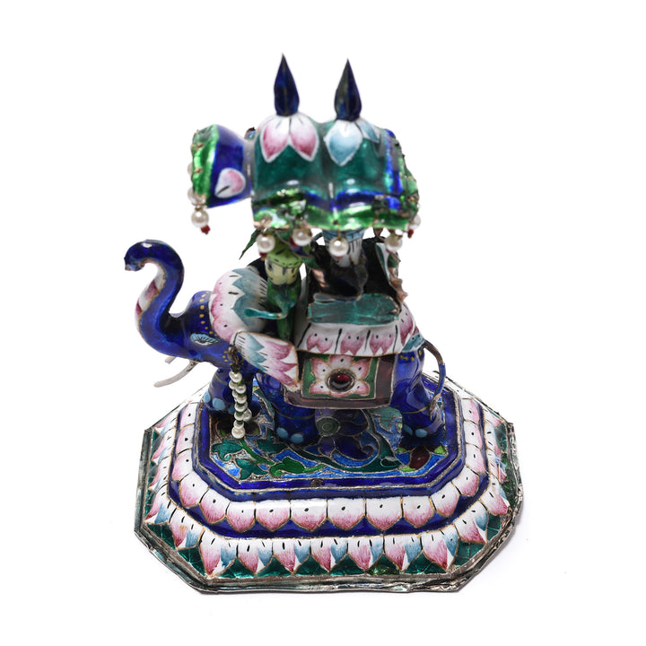 Top Down View Of Antique Meenakari Enamel Elephant - Jaipur - Ca 1950 | Indigo Antiques