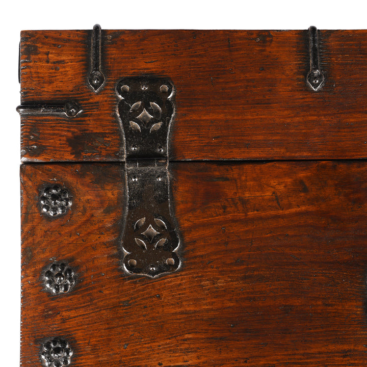 Hinge Detail From Antique Iron Bound Korean Ton Twe Coin Chest | Indigo Antiques