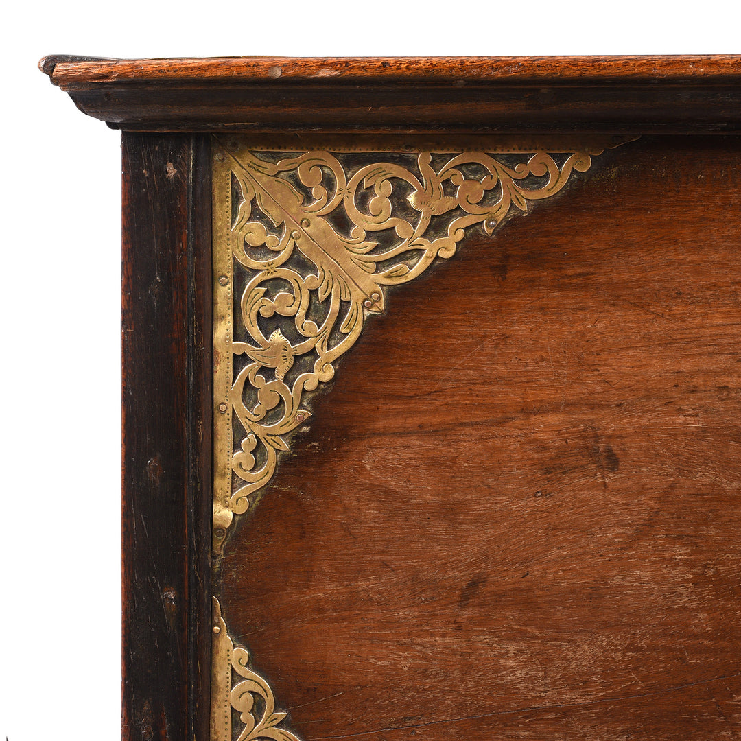Corner Detail From Antique Indo-Dutch Jackfruit & Brass Chest From Ceylon/Sri-Lanka -18thC | Indigo Antiques