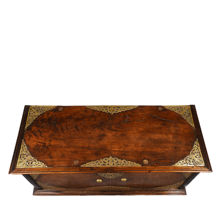 Top Down View Of Antique Indo-Dutch Jackfruit & Brass Chest From Ceylon/Sri-Lanka -18thC | Indigo Antiques