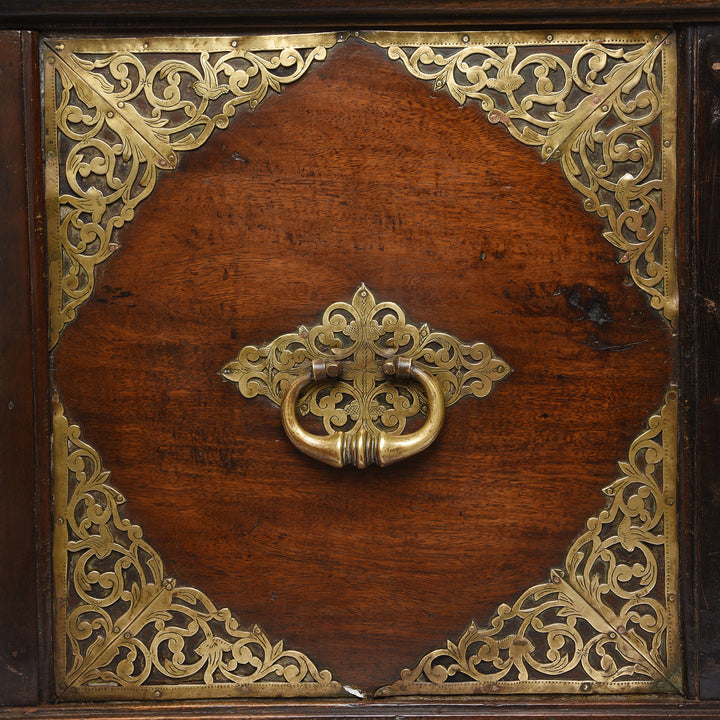 Handle Detail From Antique Indo-Dutch Jackfruit & Brass Chest From Ceylon/Sri-Lanka -18thC | Indigo Antiques