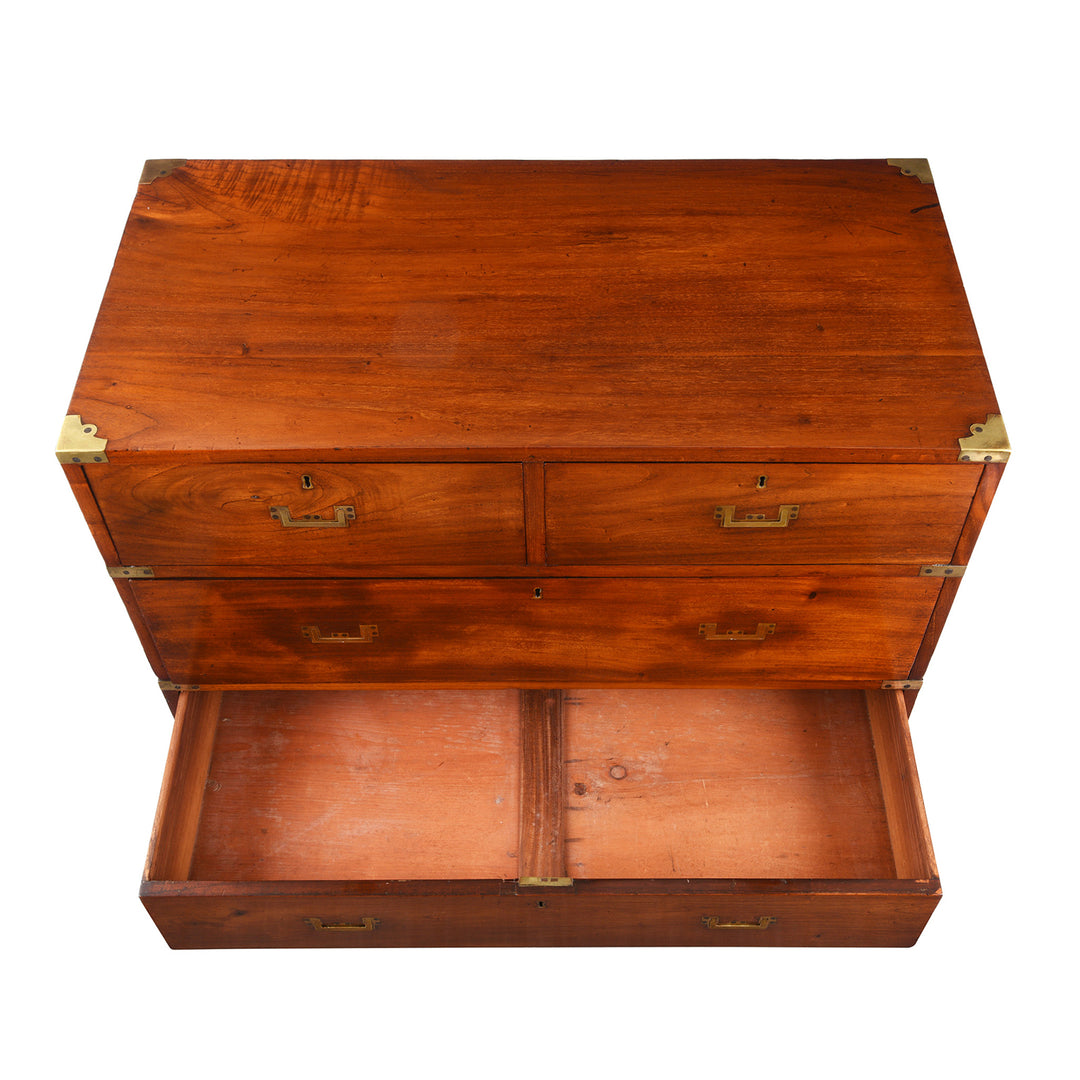 Top Down View Of Antique Anglo Indian Mahogany Military Campaign Chest Of Drawers - 19th Century | Indigo Antiques