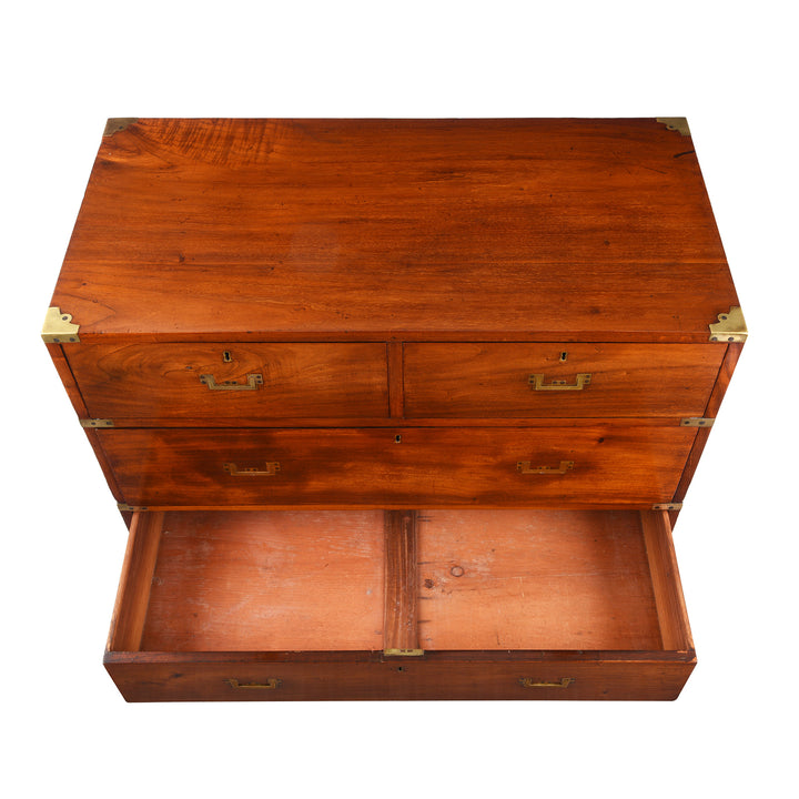 Top Down View Of Antique Anglo Indian Mahogany Military Campaign Chest Of Drawers - 19th Century | Indigo Antiques
