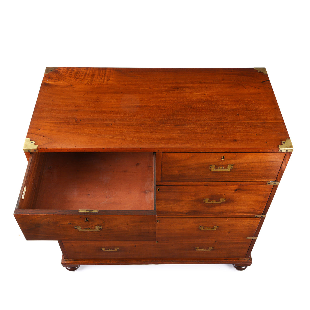 Drawer Detail From Antique Anglo Indian Mahogany Military Campaign Chest Of Drawers - 19th Century | Indigo Antiques