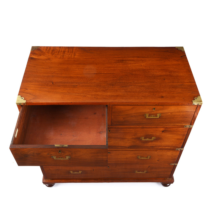Drawer Detail From Antique Anglo Indian Mahogany Military Campaign Chest Of Drawers - 19th Century | Indigo Antiques