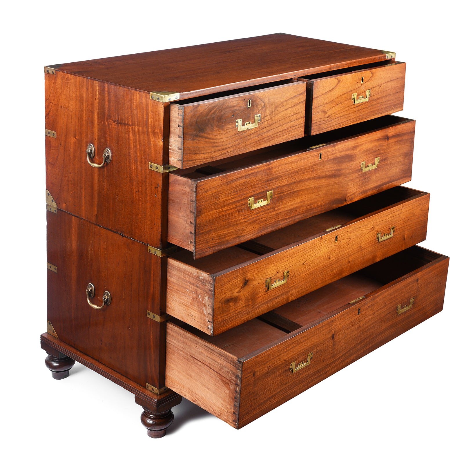 Drawers Detail From Antique Anglo Indian Mahogany Military Campaign Chest Of Drawers - 19th Century | Indigo Antiques