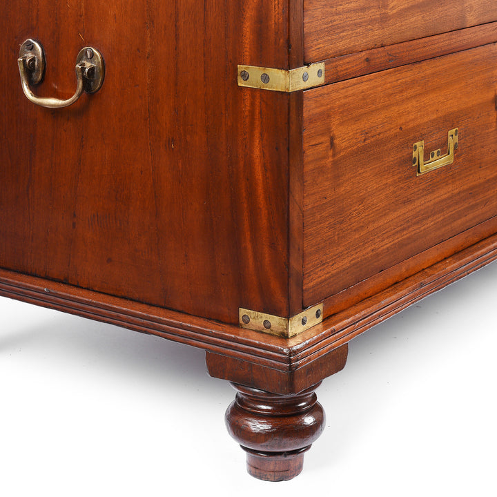Leg Detail From Antique Anglo Indian Mahogany Military Campaign Chest Of Drawers - 19th Century | Indigo Antiques