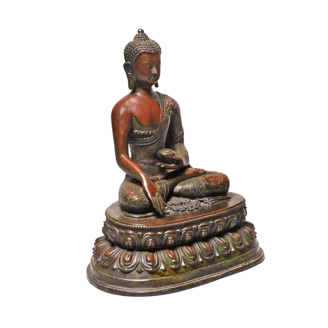 Angled View Of Bronze Buddha From Nepal - Ca 1980 | Indigo Antiques