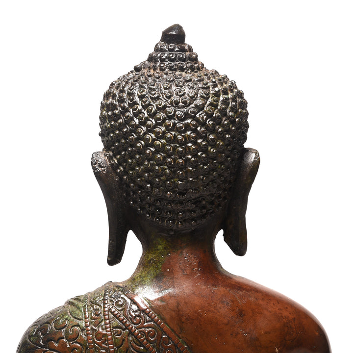 Head Detail From Bronze Buddha From Nepal - Ca 1980 | Indigo Antiques