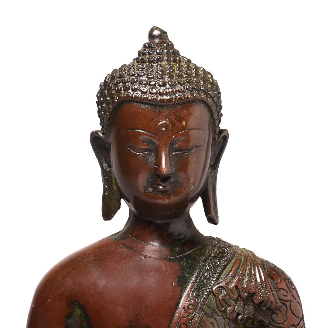 Face Detail From Bronze Buddha From Nepal - Ca 1980 | Indigo Antiques