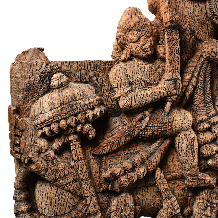 Carving Detail From Antique Carved Teak Horse Chariot Carving From Tamil Nadu - 19th Century | Indigo Antiques